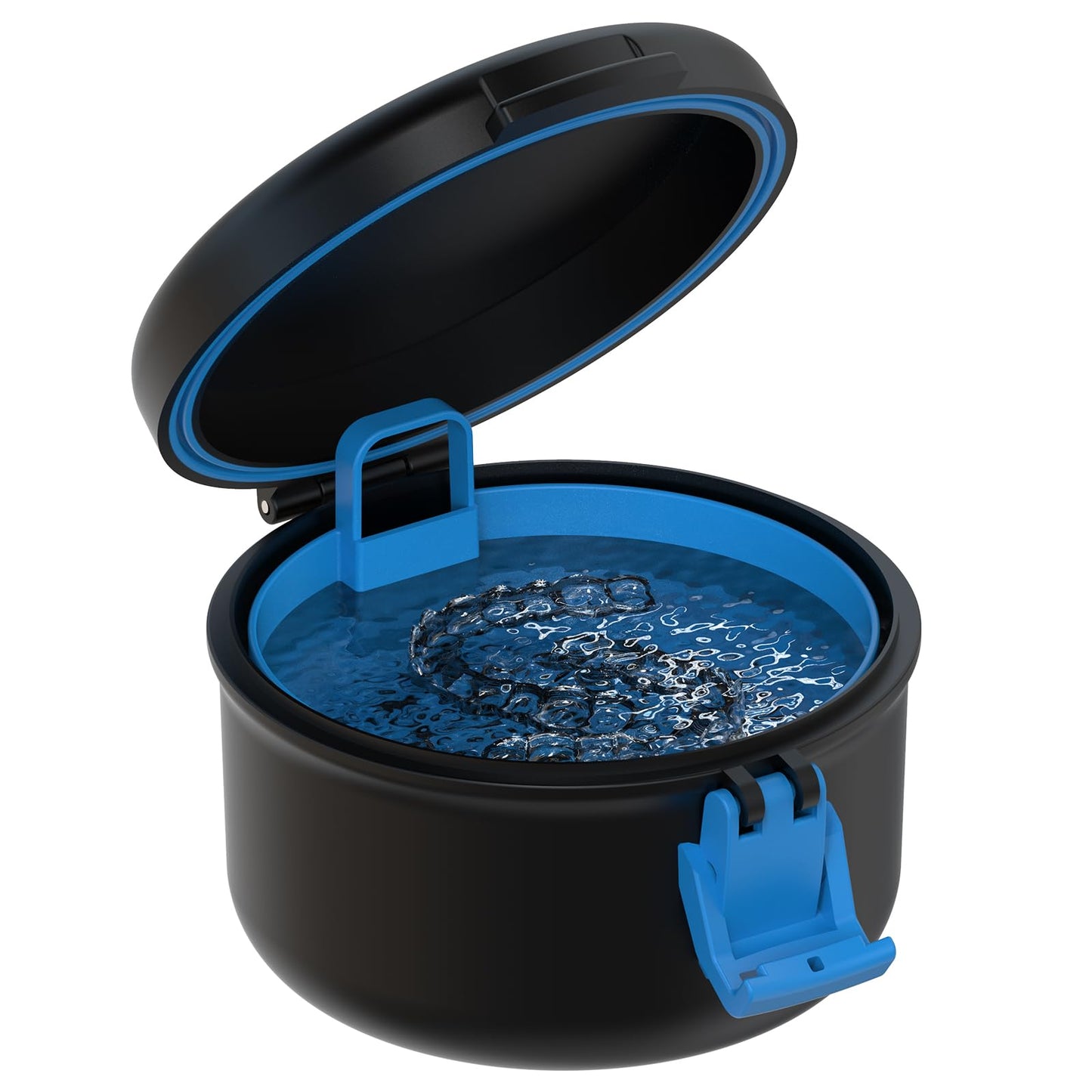 BVN Leak-Proof Denture Bath Cup – Travel Denture Cup with Strainer (Black + Blue)