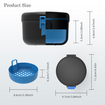 BVN Leak-Proof Denture Bath Cup – Travel Denture Cup with Strainer (Black + Blue)
