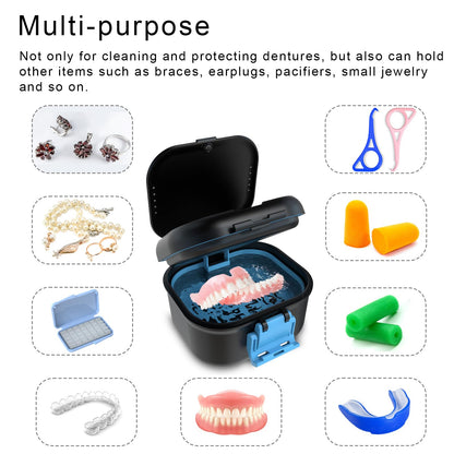 BVN Leakproof Denture Cup - Upgraded Carrying Storage (Black/Blue)