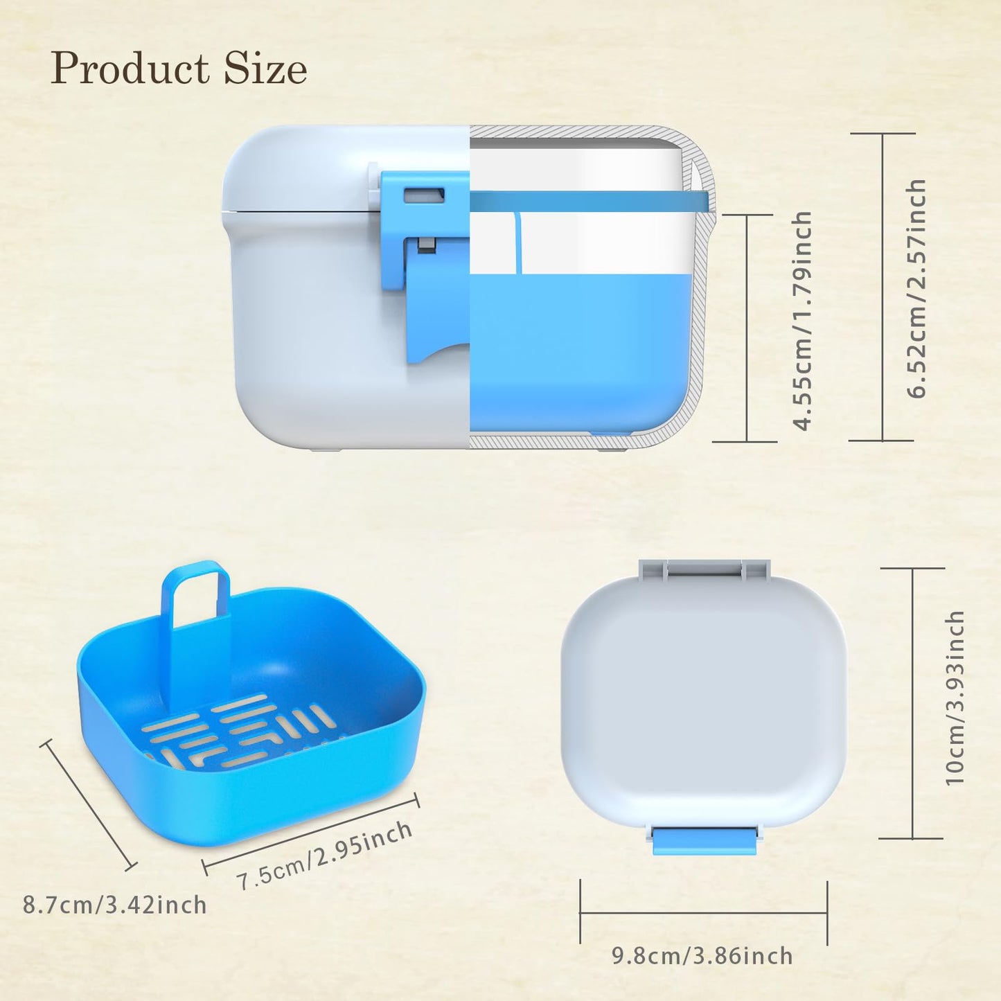 BVN Leak-Proof Denture Case – Blue & White Denture Cup for Soaking Dentures and Retainer Cleaning