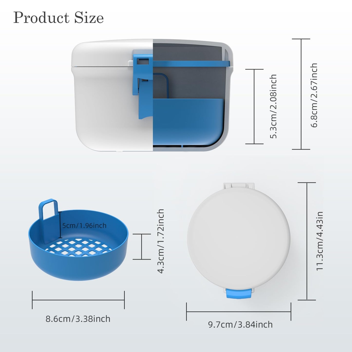 BVN Leak-Proof Denture Bath Cup for Travel – Soak Dentures & Retainer Case (White/Blue)
