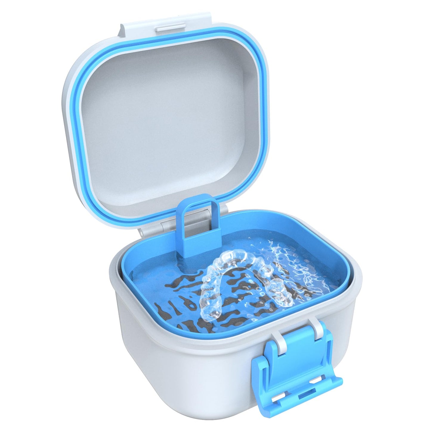 BVN Leak-Proof Denture Case – Blue & White Denture Cup for Soaking Dentures and Retainer Cleaning