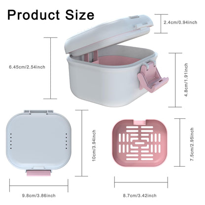 BVN Leakproof Denture Cup – Upgraded Carrying Storage & Travel Case (White/Pink)