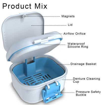 BVN Leakproof Denture Cup - Travel Storage Case with Filter