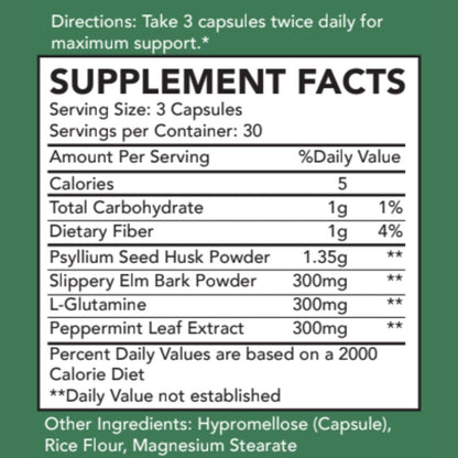 ByeBS Digestive Support – Psyllium Husk, Slippery Elm, Peppermint & L-Glutamine