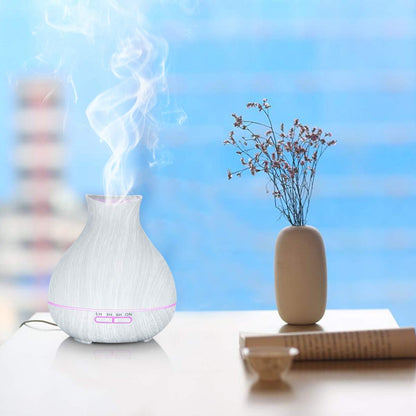 BZseed 550ml Aromatherapy Diffuser – 12h Run, Auto Shut-Off, 7 Color Lights, White Wood Grain