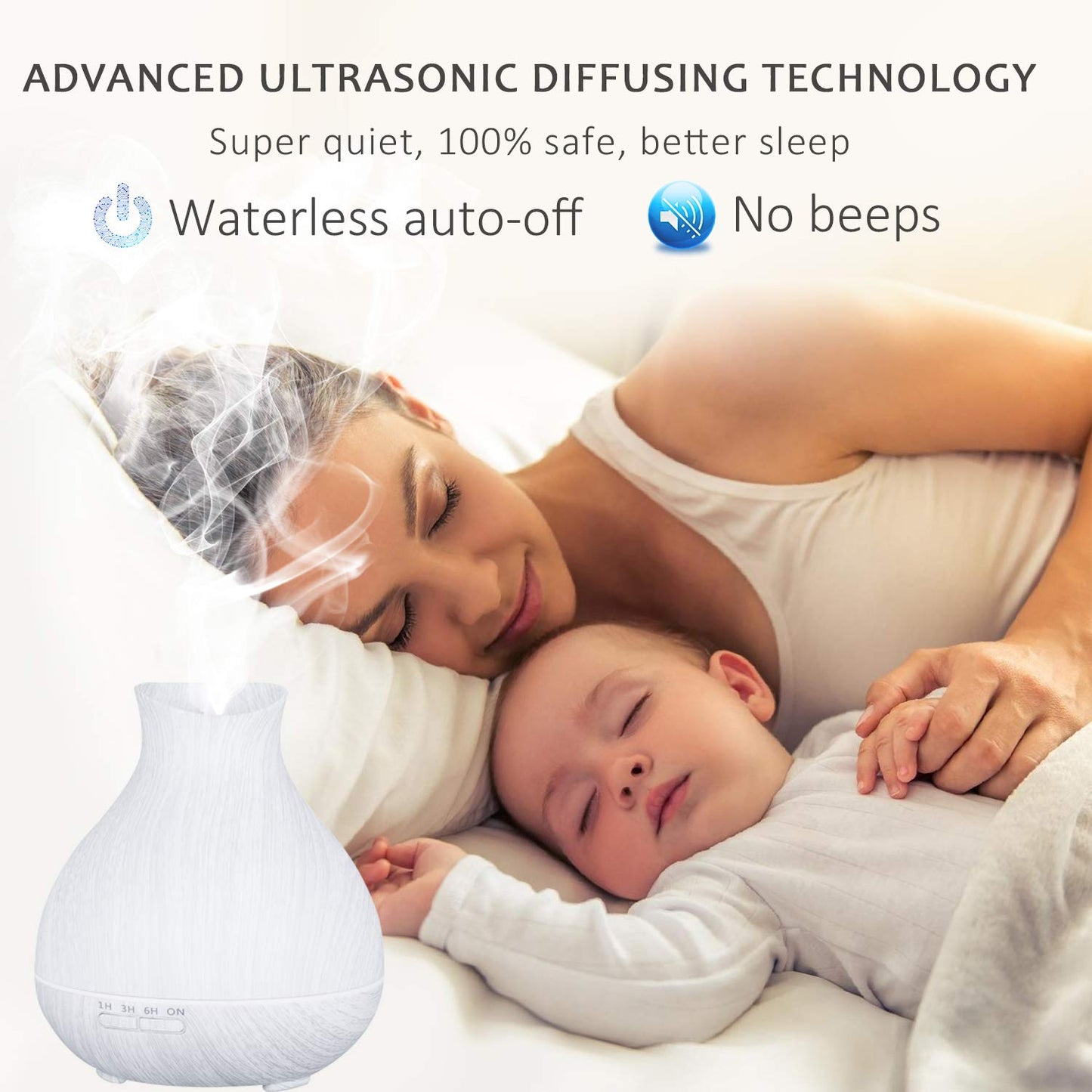 BZseed 550ml Aromatherapy Diffuser – 12h Run, Auto Shut-Off, 7 Color Lights, White Wood Grain
