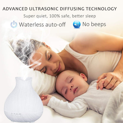 BZseed 550ml Aromatherapy Diffuser – 12h Run, Auto Shut-Off, 7 Color Lights, White Wood Grain