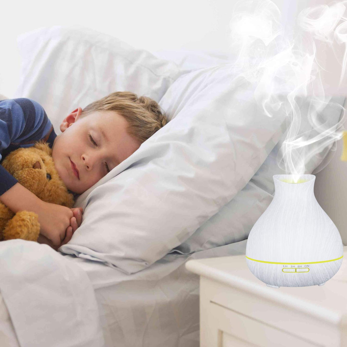 BZseed 550ml Aromatherapy Diffuser – 12h Run, Auto Shut-Off, 7 Color Lights, White Wood Grain
