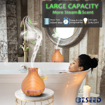 BZseed 550ml Aromatherapy Diffuser 2-Pack – Ultrasonic Humidifier with 7 Color LED