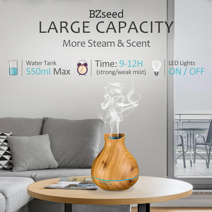 BZseed 550ml Aromatherapy Diffuser – Timer, Auto Shut-Off, 7-Color Lights, Large Room