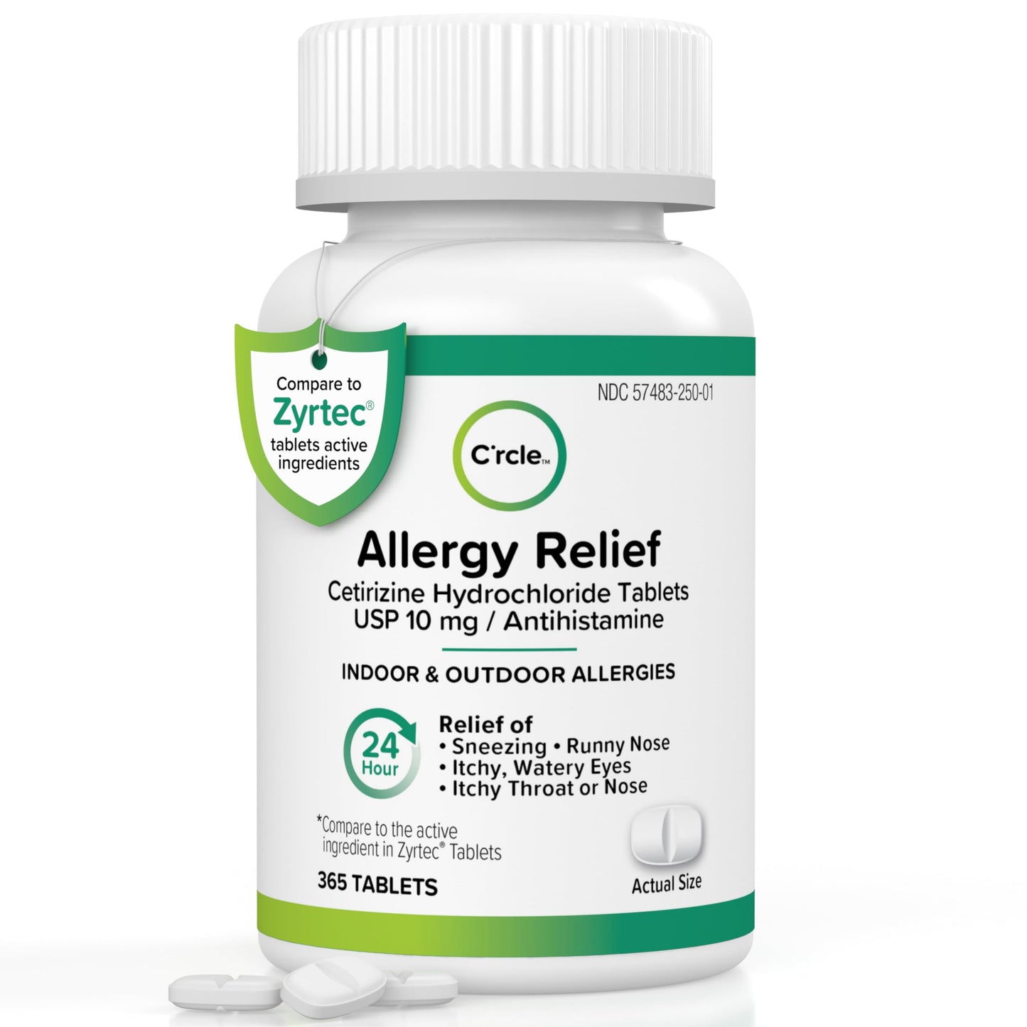 C'rcle Cetirizine HCL 10mg 365 Tablets — Non-Drowsy 24-Hour Allergy Relief