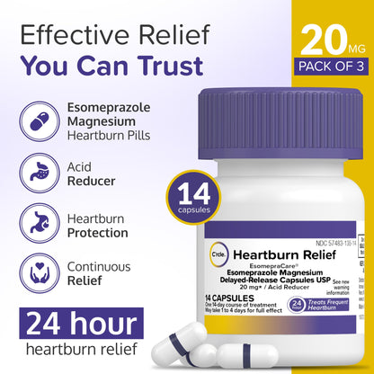Esomeprazole Magnesium 20mg Capsules — 24-Hour Heartburn Relief | C'rcle