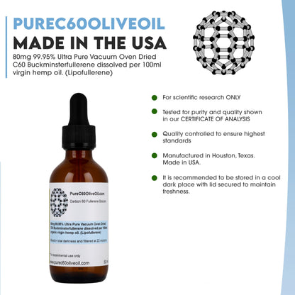 PureC60 Organic Hemp Seed Oil with Buckminsterfullerene C60 – 50ml, 99.95% Pure, Solvent Free – Made in USA