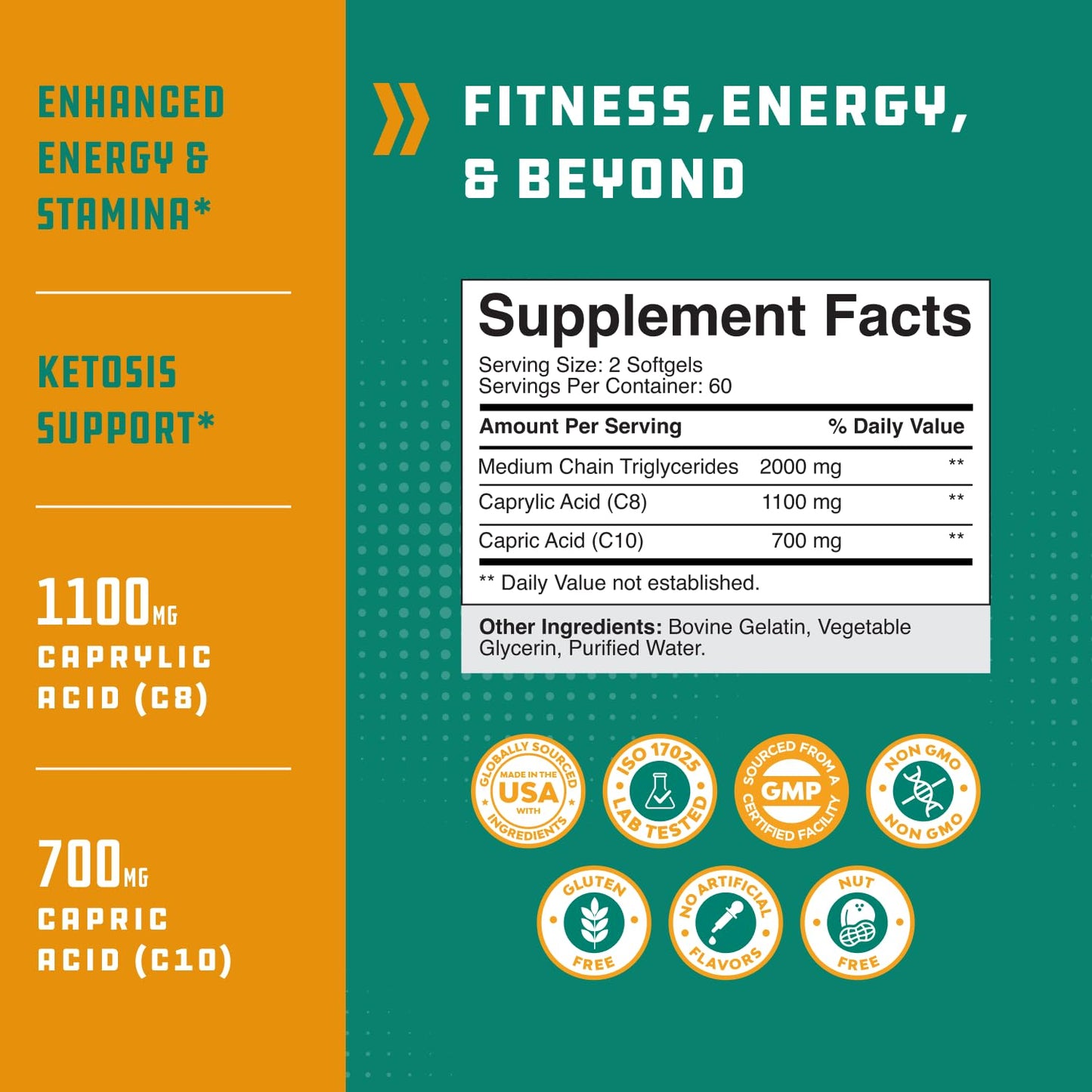 C8 MCT Oil Softgels - Medium Chain Triglycerids MCT Coconut Oil Supplement with Caprylic/Capric Triglycerides for Body Sculpting, Enhanced Energy & Stamina - Keto Supplements for Weight Loss - 120 Ct