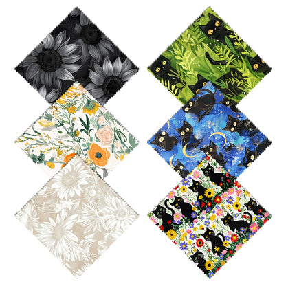 Cabreche 6 PCS Glasses Cleaning Cloths – Microfiber Eyeglass Lens Wipes, Reusable Soft Cloths (6.3 x 6.3 inches), Sunflower Black Cat Pattern