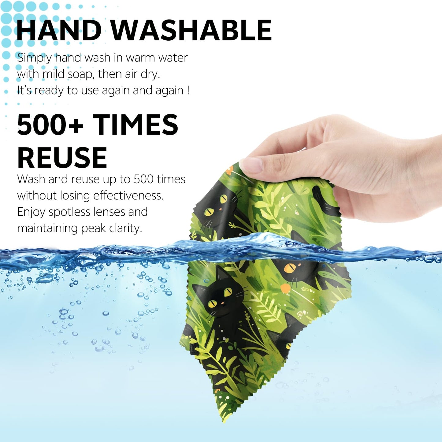 Cabreche 6 PCS Glasses Cleaning Cloths – Microfiber Eyeglass Lens Wipes, Reusable Soft Cloths (6.3 x 6.3 inches), Sunflower Black Cat Pattern