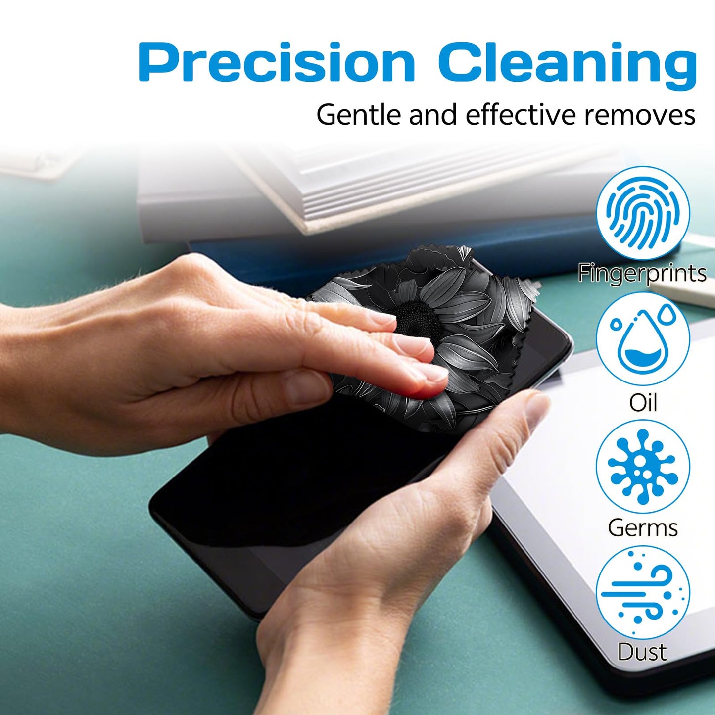 Cabreche 6-Pack Glasses Cleaning Cloths – Microfiber, 6.3x6.3 in, Black Sunflower