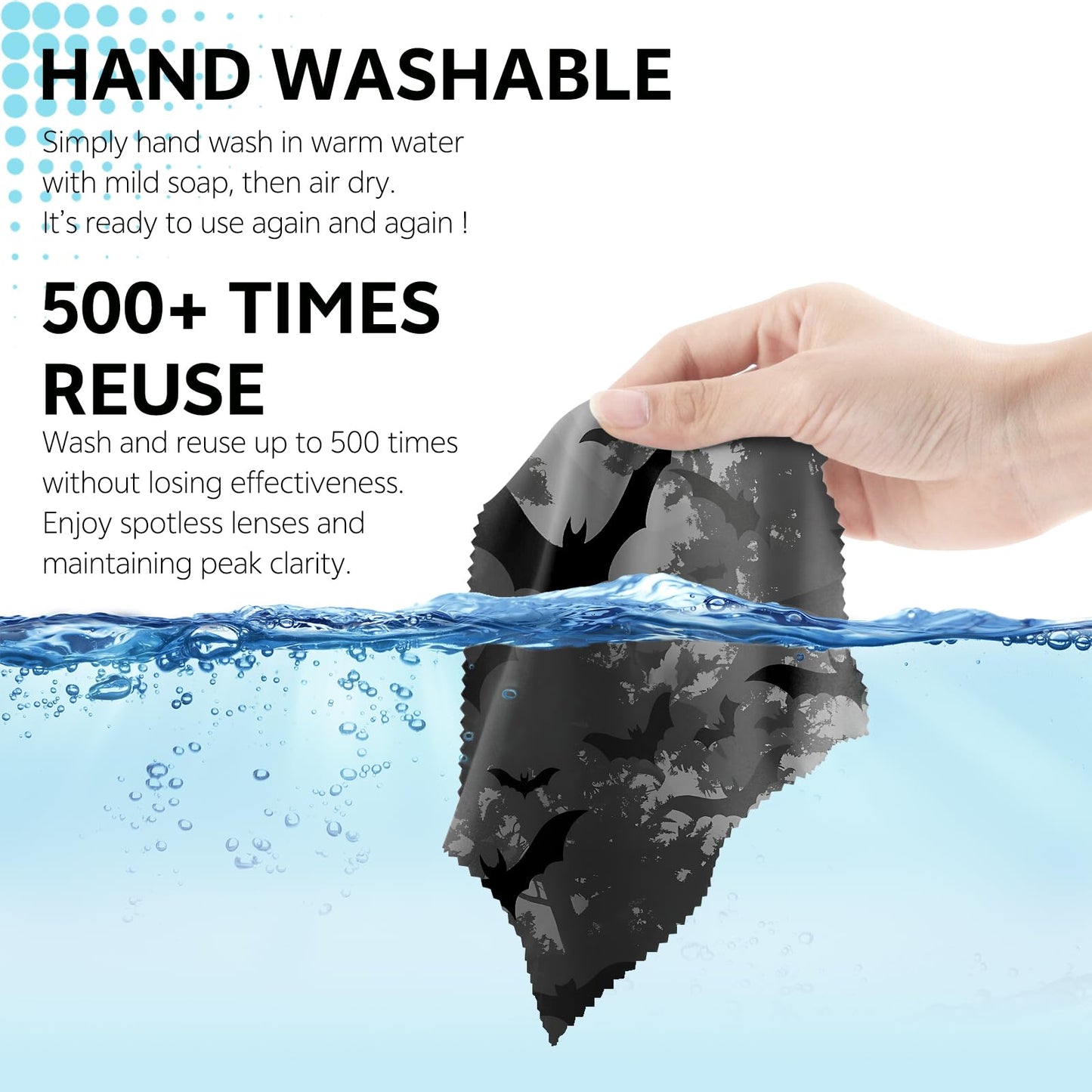 Cabreche 6-Pack Glasses Cleaning Cloths – Microfiber, 6.3x6.3 in, Black Sunflower