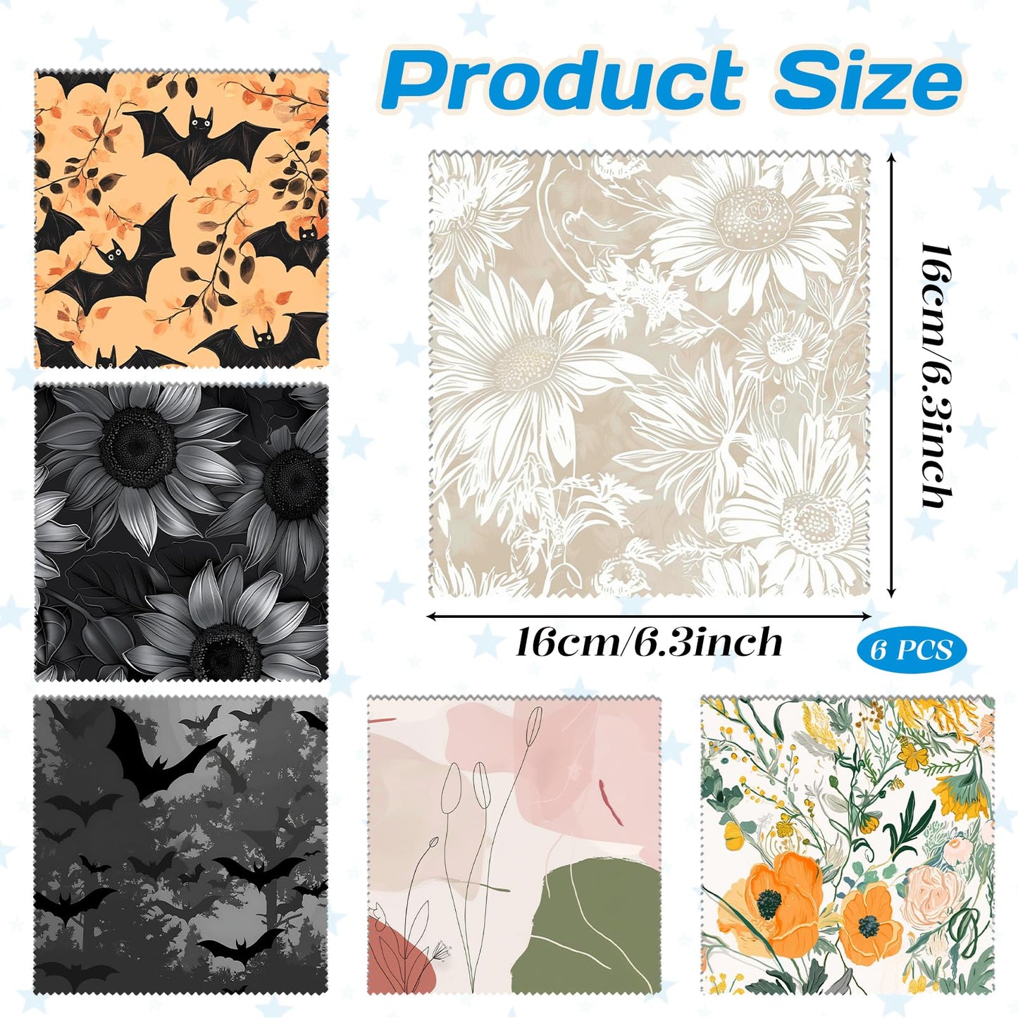 Cabreche 6 PCS Glasses Cleaning Cloths – Microfiber Eyeglass Lens Wipes (6.3 x 6.3 in) Floral