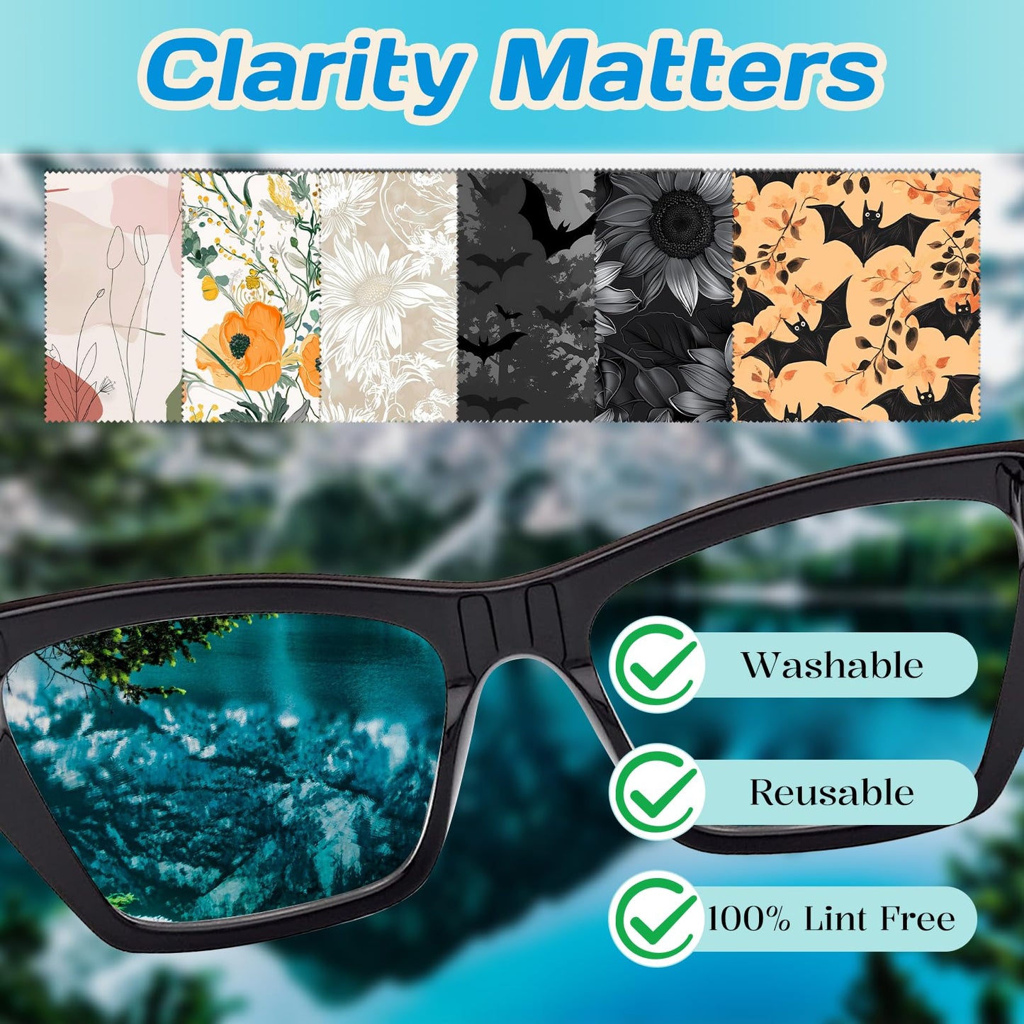 Cabreche 6 PCS Glasses Cleaning Cloths – Microfiber Eyeglass Lens Wipes (6.3 x 6.3 in) Floral