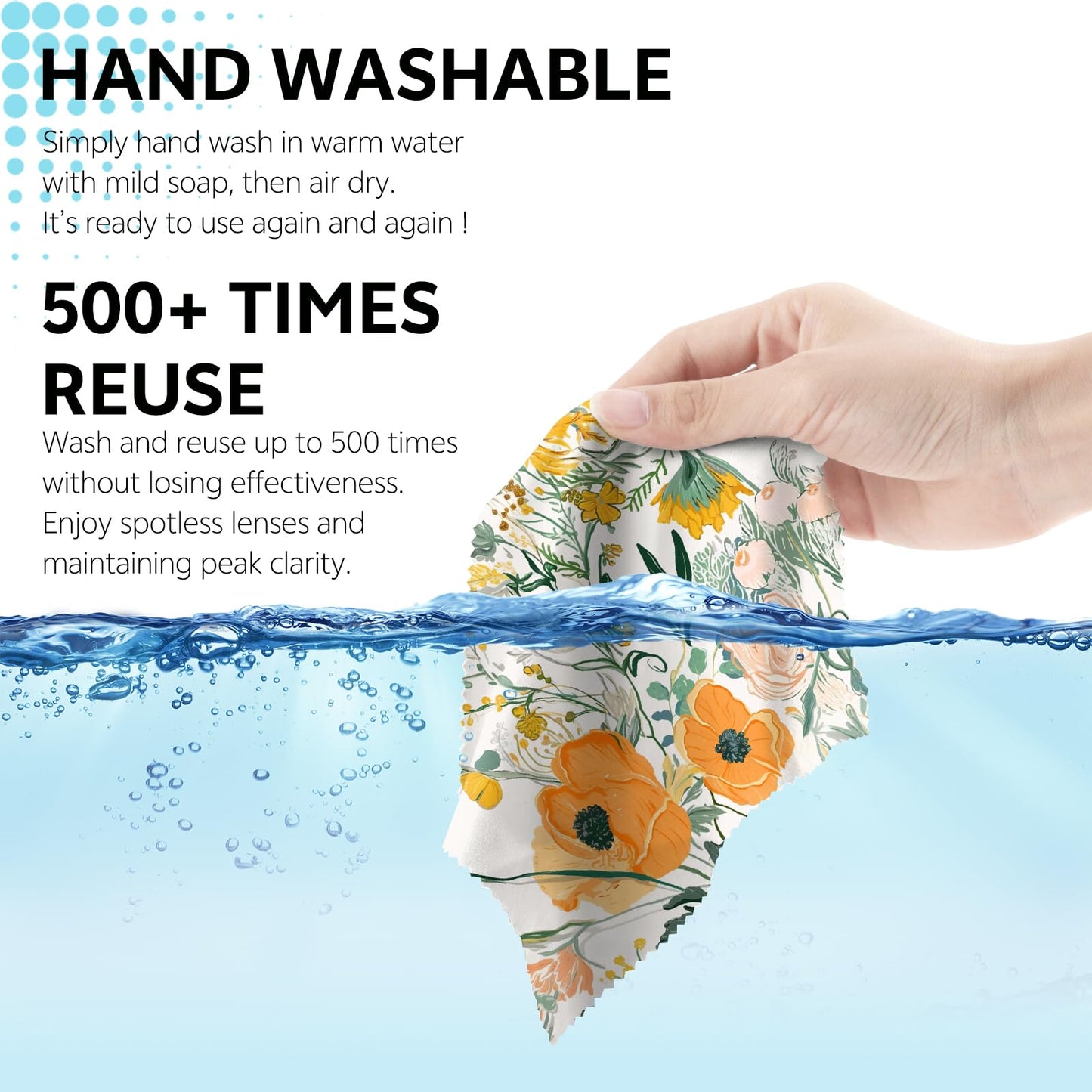 Cabreche 6 PCS Glasses Cleaning Cloths – Microfiber Eyeglass Lens Wipes (6.3 x 6.3 in) Floral