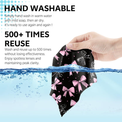 Cabreche 6 PCS Glasses Cleaning Cloths – Microfiber Eyeglass Wipes (6.3x6.3) Pink Bowknot