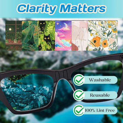 Cabreche 6 Pack Glasses Cleaning Cloths – Microfiber Eyeglass Lens Wipes, 6.3x6.3 in, Orange Flower Pattern, Reusable
