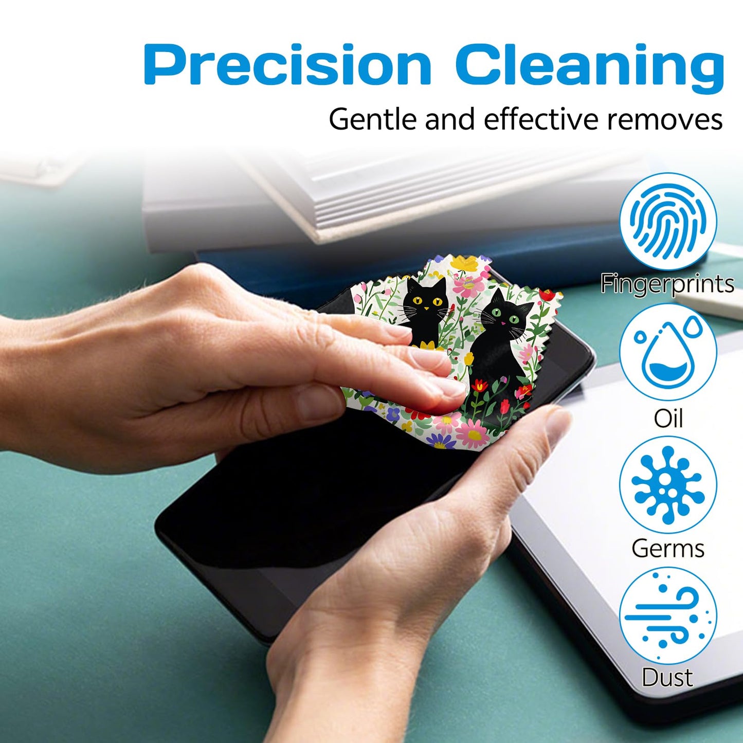 Cabreche 6x Glasses Cleaning Cloths – Microfiber Eyewear Cloths, 6 Pack, Black Cat