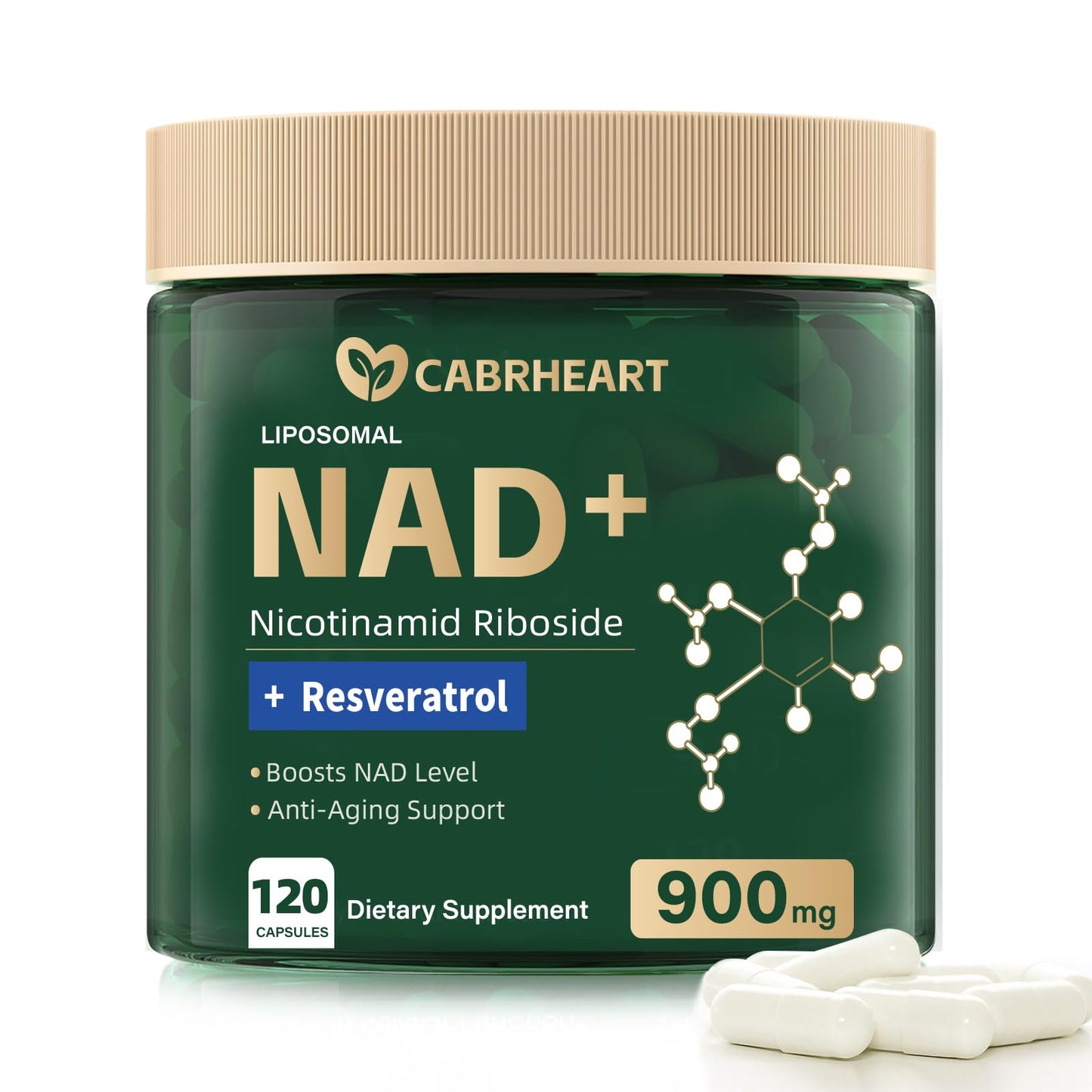 CABRHEART NAD+ Liposomal NAD with Resveratrol – 900mg High-Absorption NAD Booster, 120 Capsules