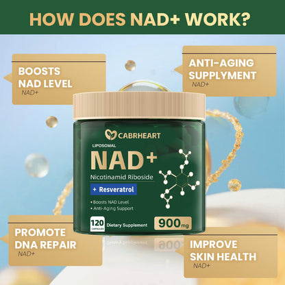 CABRHEART NAD+ Liposomal NAD with Resveratrol – 900mg High-Absorption NAD Booster, 120 Capsules