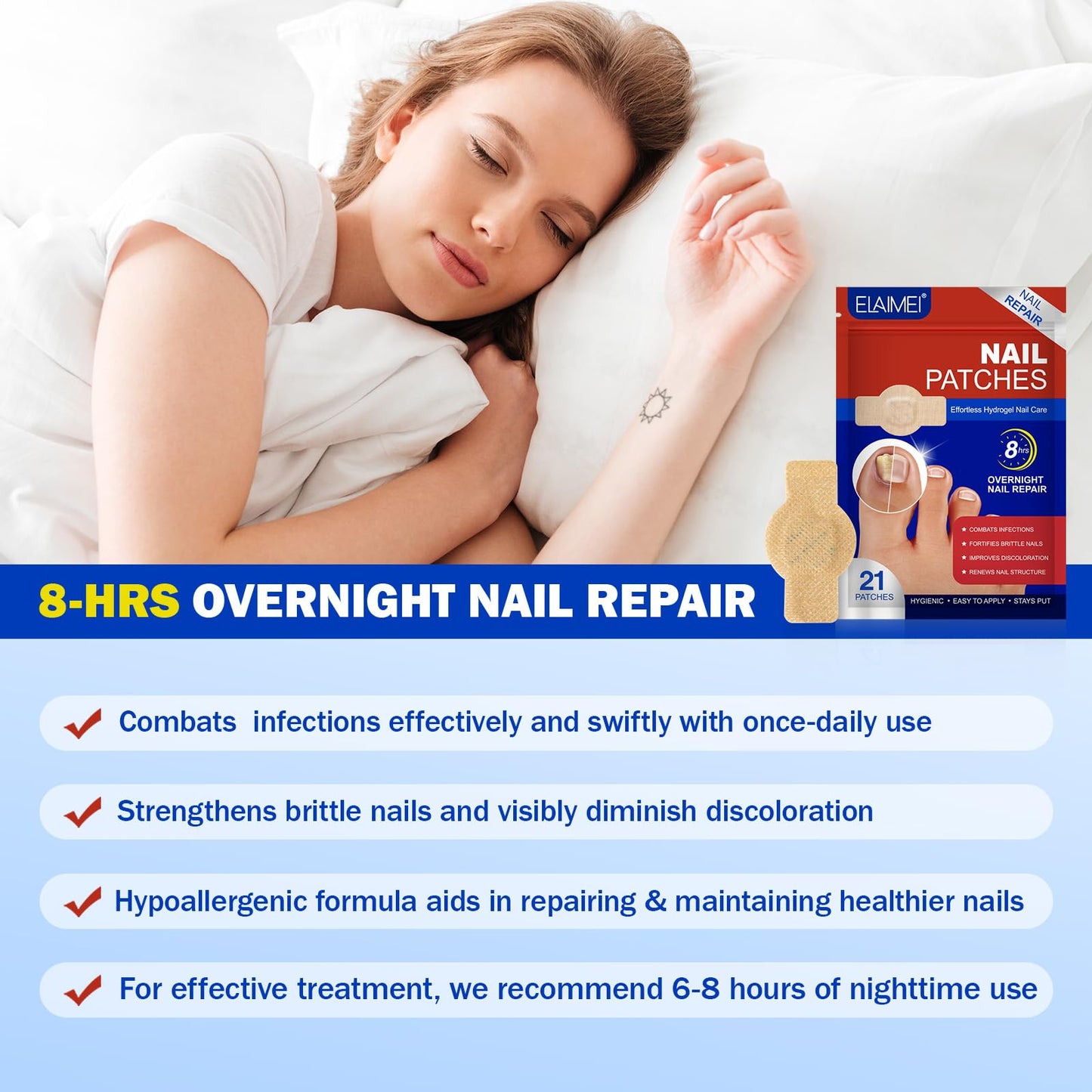Cacukn Toenail Treatment Extra Strength Patches – Overnight Renewal (21 Pcs)