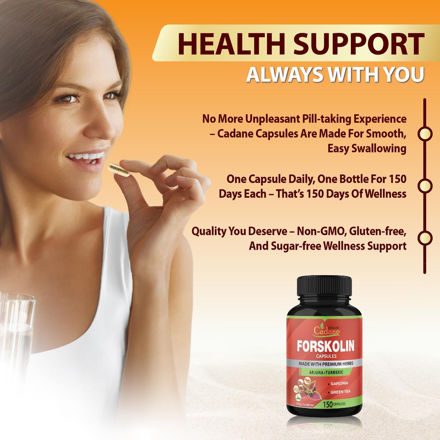Cadane Forskolin Supplements - 5in1 with Turmeric, Arjuna, Garcinia Cambogia, Green Tea | 5 Month Supply