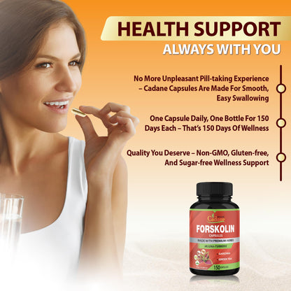 Cadane Forskolin Supplements - 5in1 with Turmeric, Arjuna, Garcinia Cambogia, Green Tea | 5 Month Supply