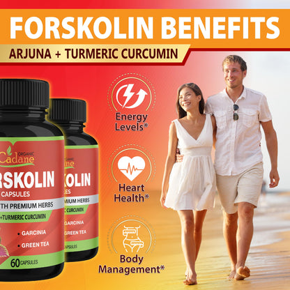 Cadane Forskolin Capsules – 2 Packs with Turmeric, Arjuna, Garcinia Cambogia & Green Tea | 4 Months Supply