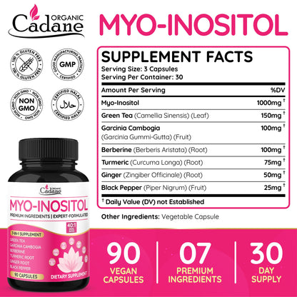 Cadane Organic Myo-Inositol & Green Tea Capsules – 90 Vegan, Non-GMO