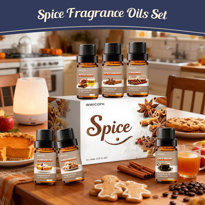 INWICOPH Spice Fragrance Oils Set - 6x10ml for Fall Diffuser and Candle Making