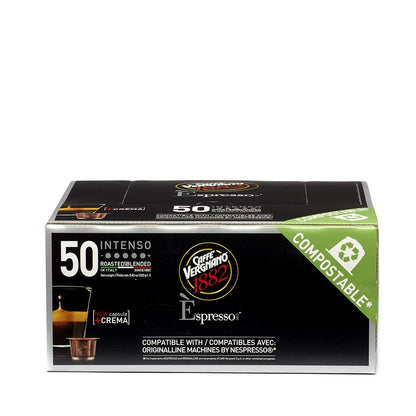 Caffe Vergnano Intenso Espresso Capsules – Nespresso Original Line Compatible, Compostable, Medium Roast, 50 Count (25oz) – Imported from Italy