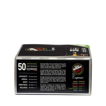 Caffe Vergnano Intenso Espresso Capsules – Nespresso Original Line Compatible, Compostable, Medium Roast, 50 Count (25oz) – Imported from Italy