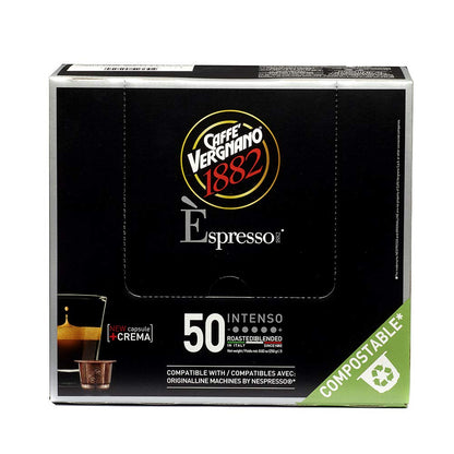 Caffe Vergnano Intenso Espresso Capsules – Nespresso Original Line Compatible, Compostable, Medium Roast, 50 Count (25oz) – Imported from Italy