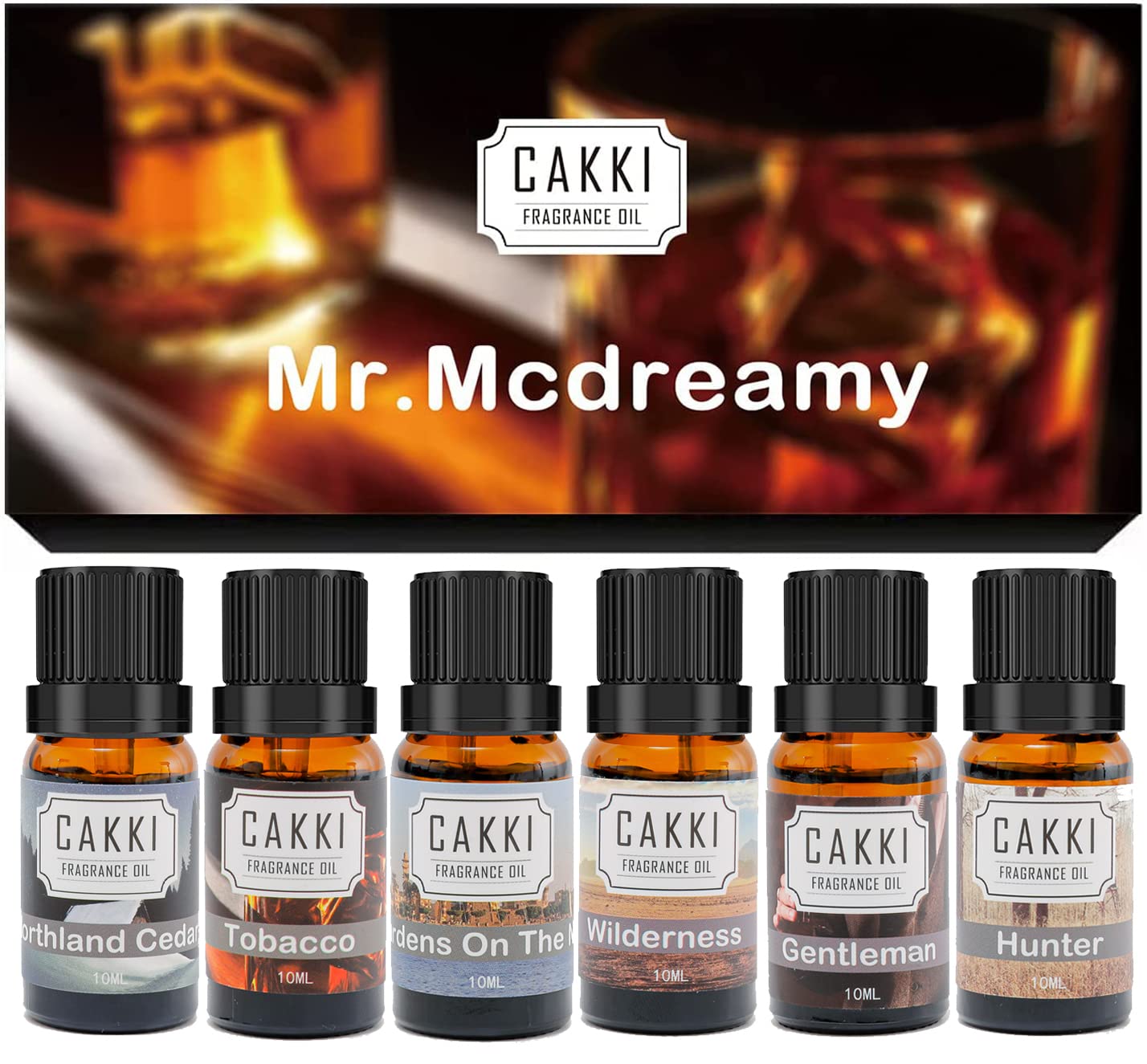 CAKKI Gentleman's Essential Oils Set — 6x10ml Pure Aromatherapy Oils for Candles, Humidifiers & Car Diffusers