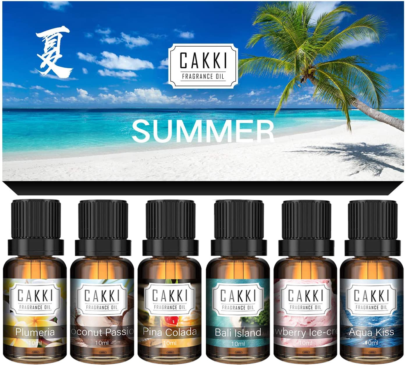 CAKKI Summer Fragrance Oils Set 6x10ml – Coconut Passion, Plumeria, Pina Colada