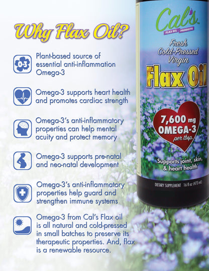Cal's Flax Oil - Cold Pressed Flaxseed Oil, Omega-3, 32 oz
