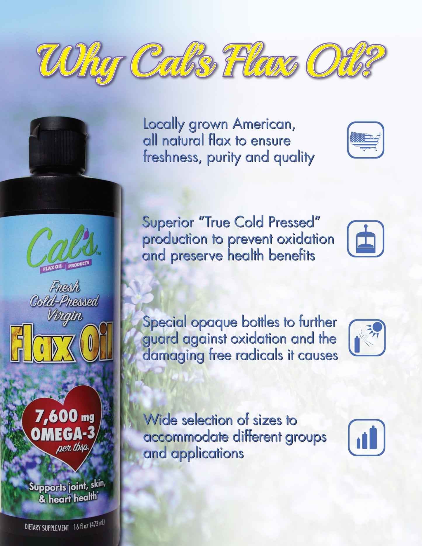 Cal's Flax Oil - Cold Pressed Flaxseed Oil, Omega-3, 32 oz