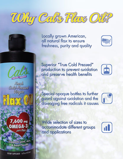Cal's Flax Oil - Cold Pressed Flaxseed Oil, Omega-3, 32 oz