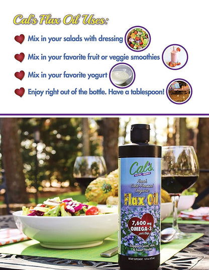 Cal's Flax Oil - Cold Pressed Flaxseed Oil, Omega-3, 32 oz