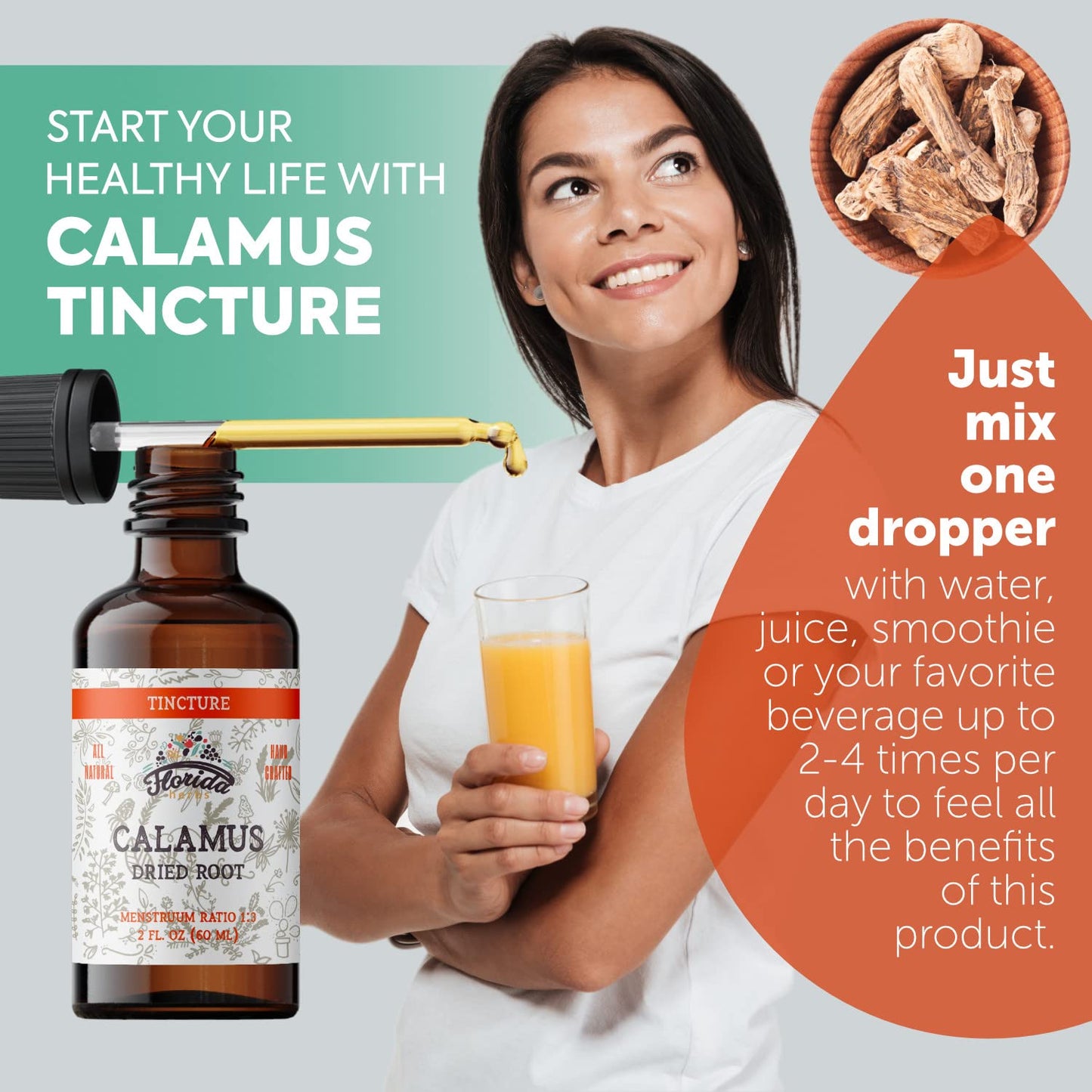 Florida Herbs Calamus Tincture - Organic Acorus Calamus Extract, 700 mg, 2 oz (60 ml) Non-GMO