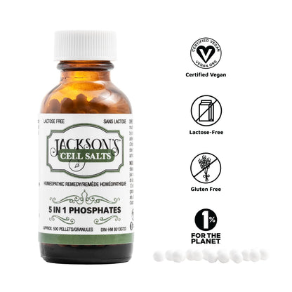 Jackson’s 5-in-1 Phosphates Cell Salt – Calc Phos 6X, Ferr Phos 6X, Kali Phos 6X, Mag Phos 6X, Nat Phos 6X | Vegan