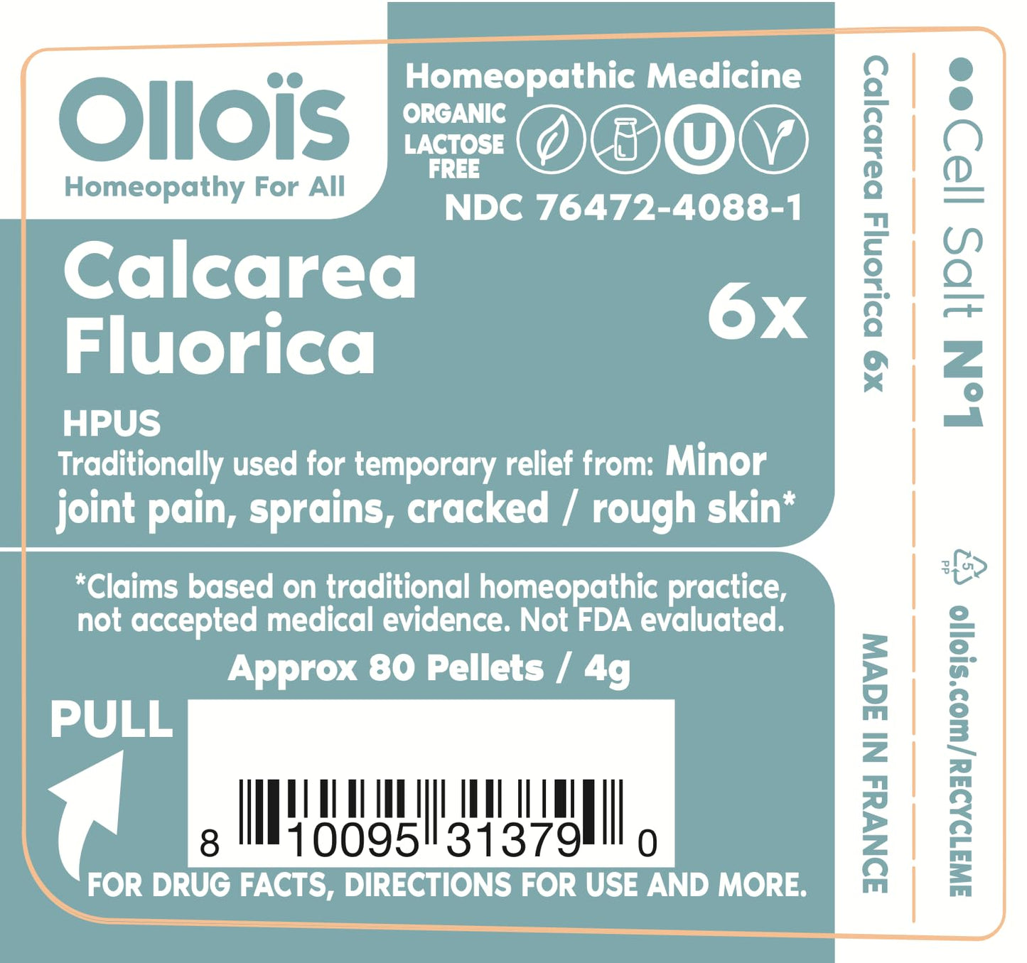 Calcarea Fluorica OLLOIS - Organic, Vegan, Kosher Cell Salt #1 (80 pellets)