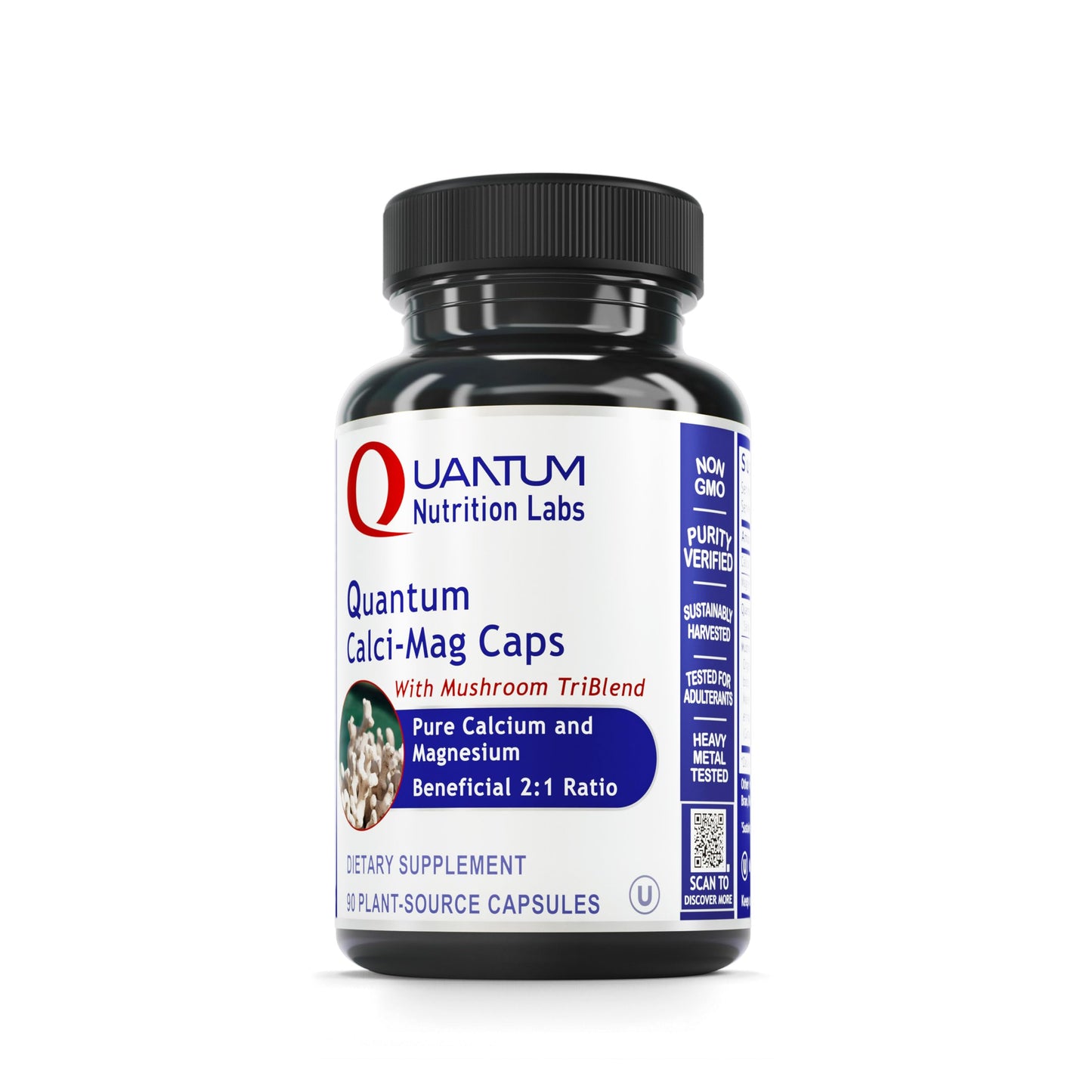 Quantum Nutrition Labs Calci-Mag Caps – Calcium Magnesium Supplement with Reishi & Lion's Mane – 300 Vegetarian Capsules